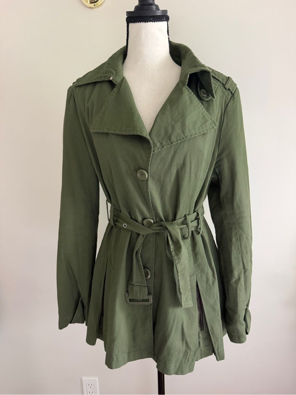 Olive Green Belted Trench Coat